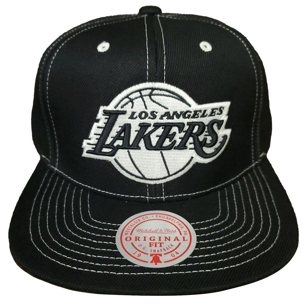 LA Lakers Mitchell & Ness NBA Snapback Hat Cap 3D Logo Black‎ White NWT
